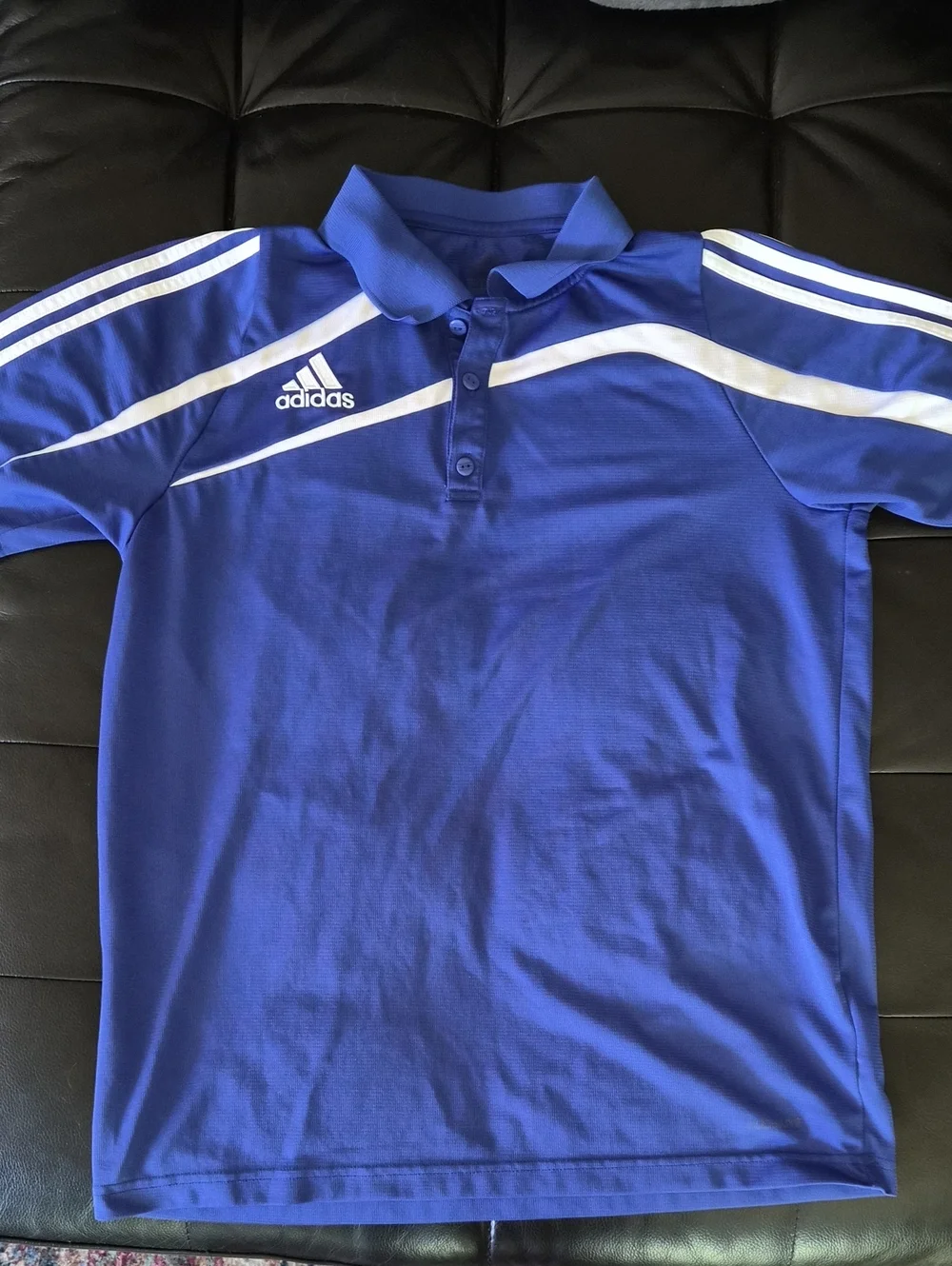 adidas Blue Polo with White Stripe Accents